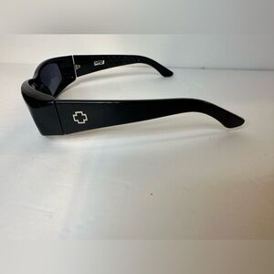 Vintage Spy Optics Black Rectangular Sunglasses with Silver Cross Logo
